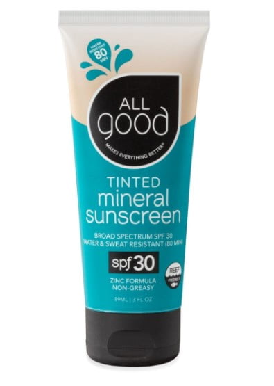 cruelty free sunscreen: All Good SPF 30 Tinted Mineral Sunscreen